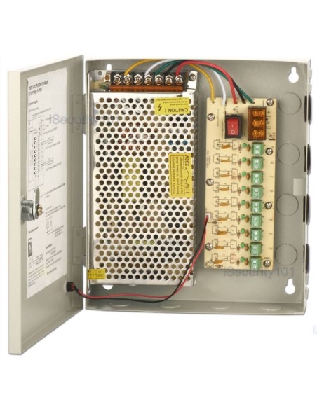 Boitier alimentation 12V15A 9 sorties pour videosurveillance