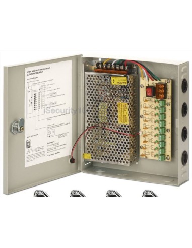 Boitier alimentation 12V15A 9 sorties pour videosurveillance