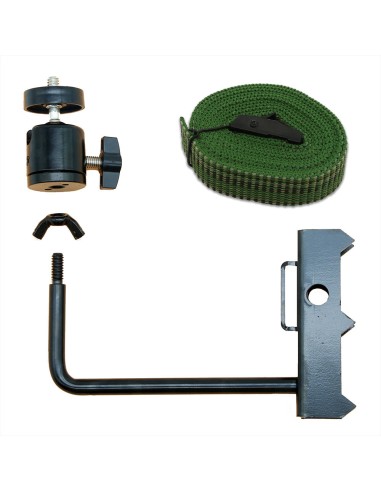Support avec rotule orientable à sangler sur tronc ou poteau pour caméra de chas