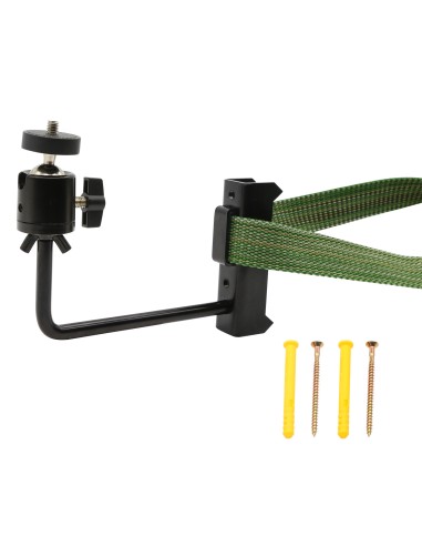 Support avec rotule orientable à sangler sur tronc ou poteau pour caméra de chas