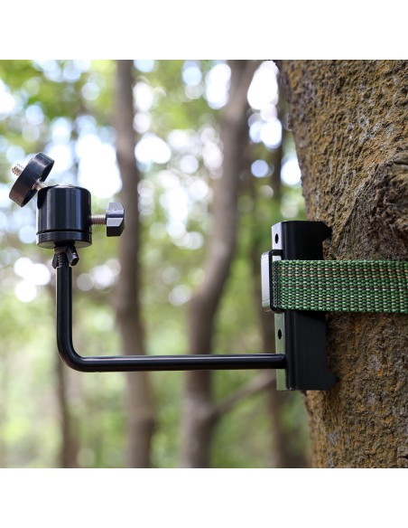 Support avec rotule orientable à sangler sur tronc ou poteau pour caméra de chas Support avec rotule orientable à sangler sur tronc ou poteau pour caméra de chas