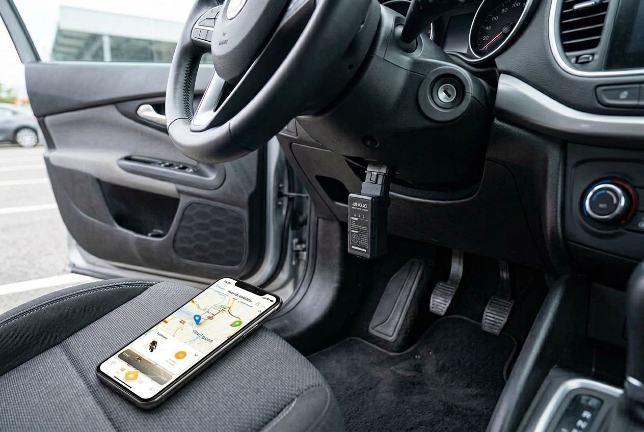 Traceur GPS voiture branché sur le port OBD avec suivi en temps réel sur smartphone